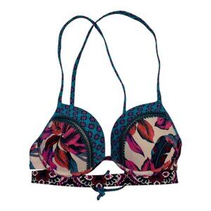 Shade & Shore Molded Cups Swimsuit Top 36C Light Lift Halter MultiColor Tie Back